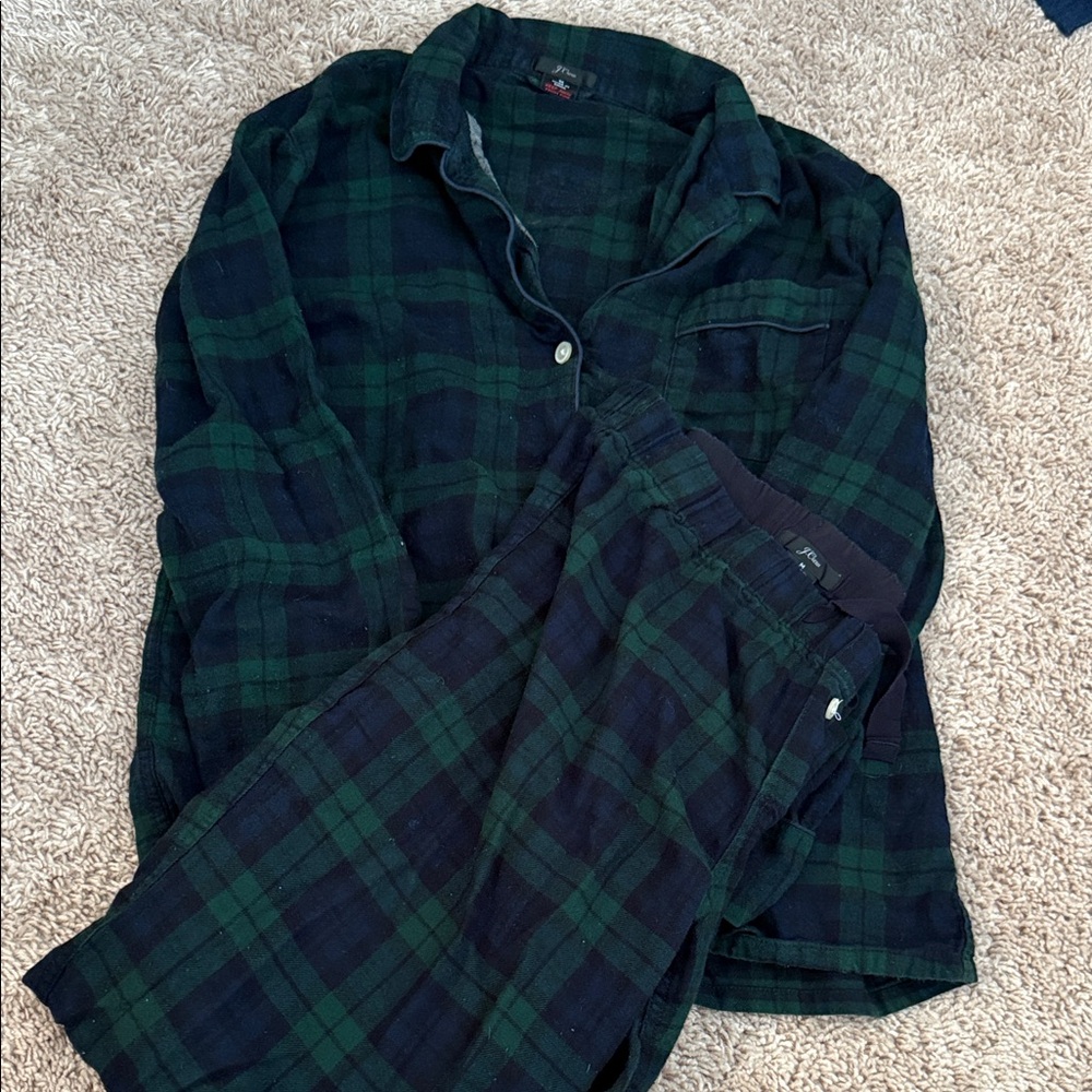 J Crew Green and Black Plaid Pajama Set